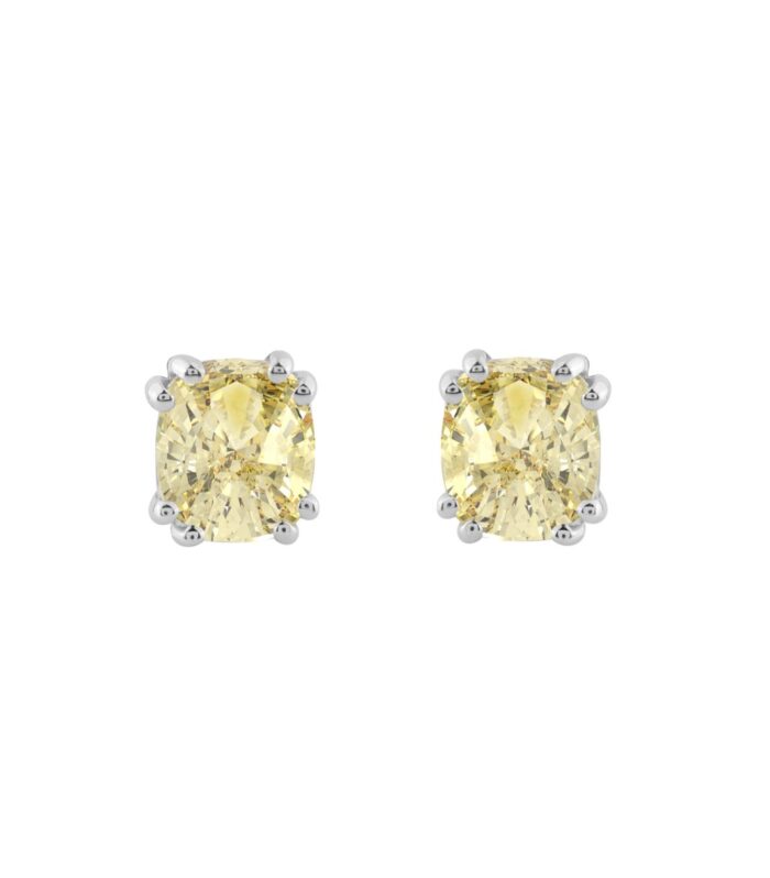 14K WHITE GOLD 1.00CT YELLOW CUSHION DIAMOND LADIES EARRINGS