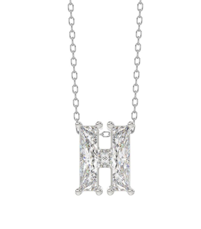 10K WHITE GOLD 1 1/3CT FANCY CUT ALPHABET DIAMOND LADIES PENDANT WITH CHAIN