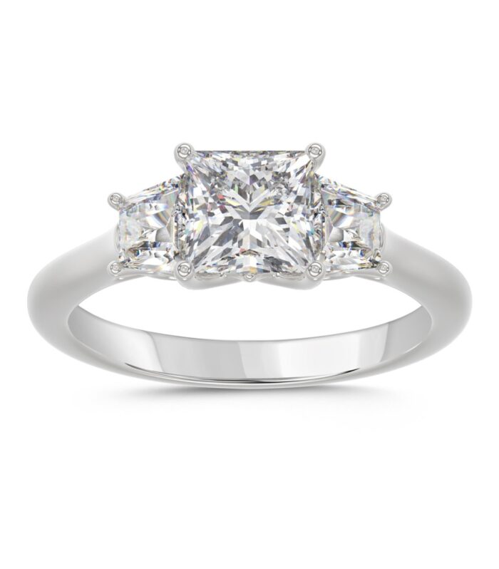 14K WHITE GOLD 1 3/4CT PRINCESS/TRAPEZOID DIAMOND LADIES RING (CENTER STONE PRINCESS DIAMOND 1 1/4CT)
