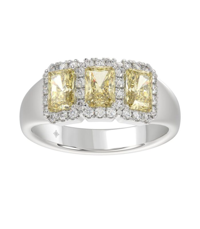 14K WHITE GOLD 1 1/2CT ROUND/YELLOW RADIANT DIAMOND LADIES RING