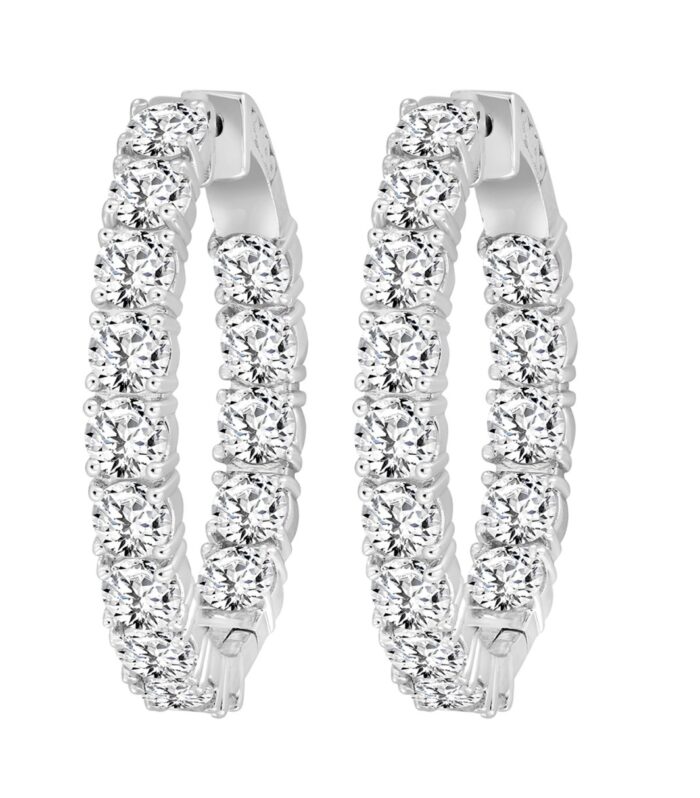 LADIES HOOP EARRINGS 9CT ROUND DIAMOND 14K WHITE GOLD