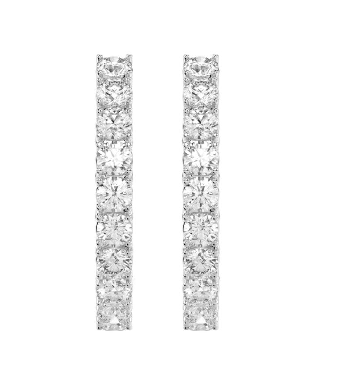 LADIES HOOP EARRINGS 7CT ROUND DIAMOND 14K WHITE GOLD